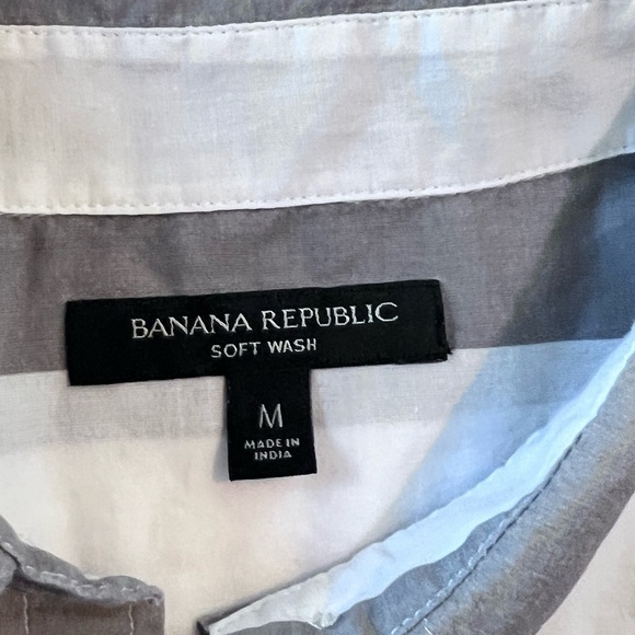 BANANA REPUBLIC SZ M SOFT WASH LONG SLEEVE COTTON BUTTON FRONT GRAY WHITE STRIPE - Picture 6 of 7